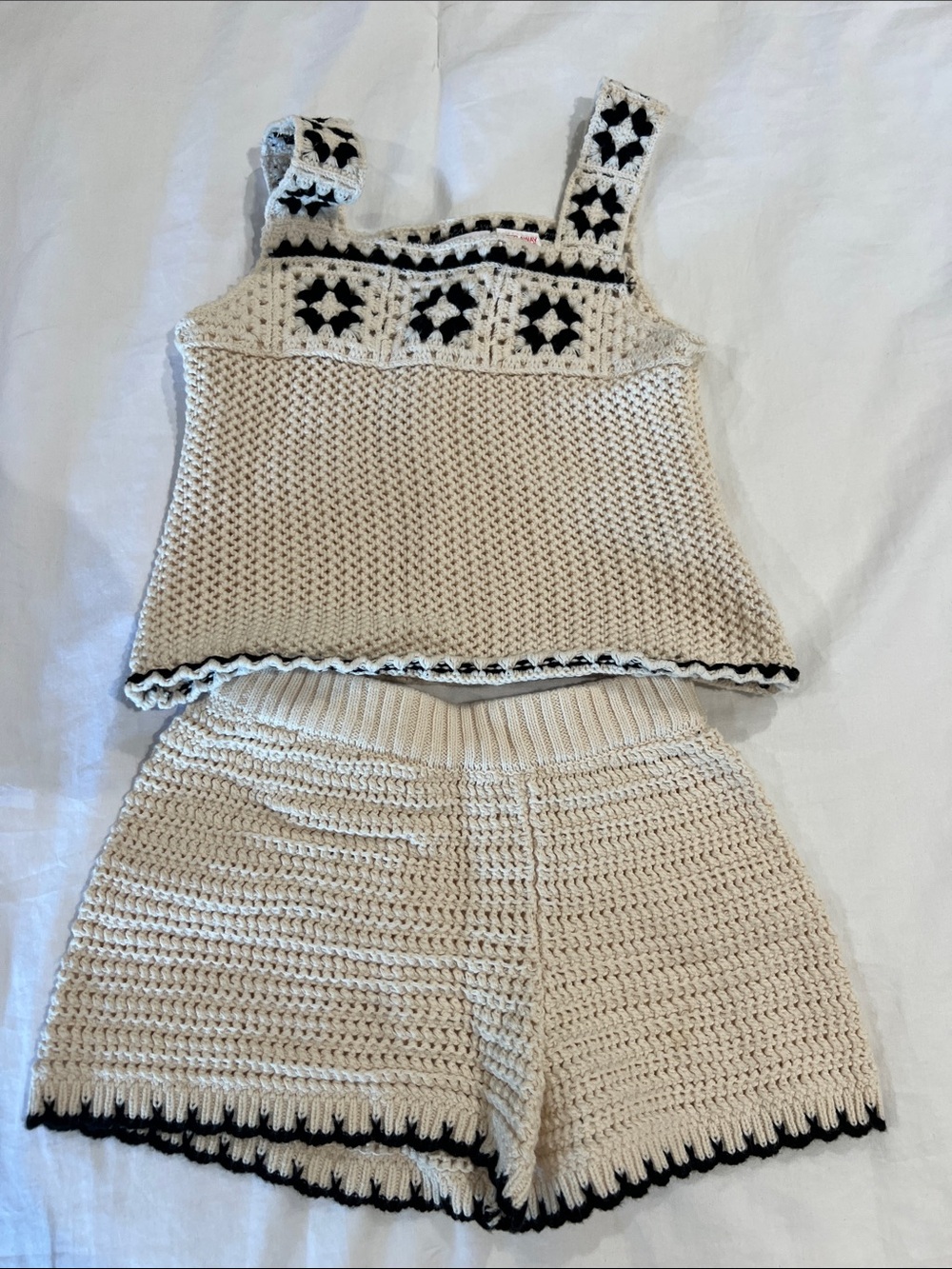 Zara Cream and Black Crochet Kids Matching Set